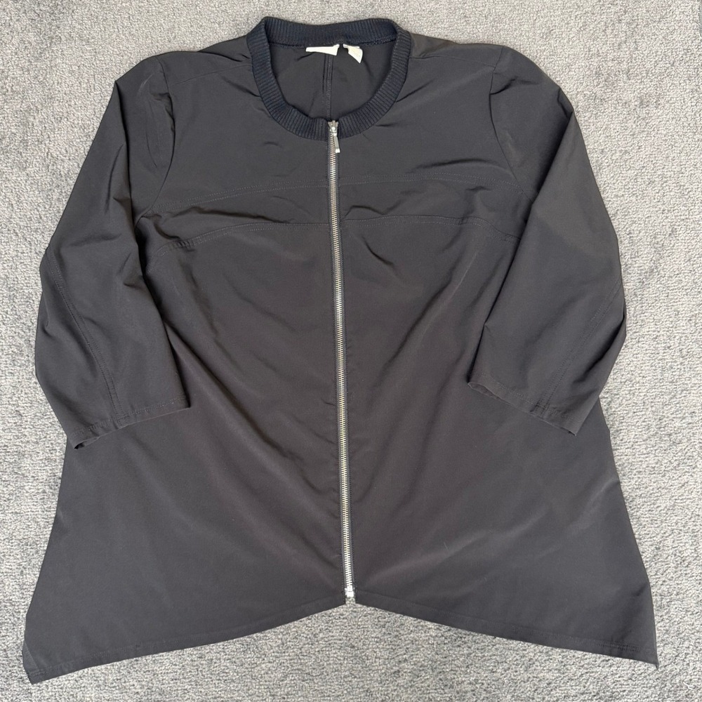 Zenergy by Chicos Black Full Zip Sharkbite Hem Jacket 3/4‎ Sleeve Size 3 XL